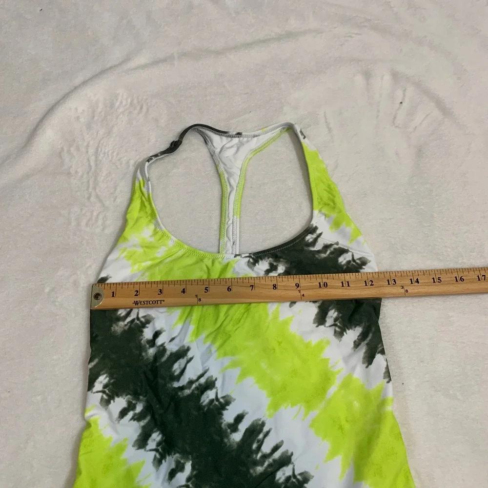 Aerie Tie Dye One Piece Swimsuit Neon Green Black‎ White Racerback Size M